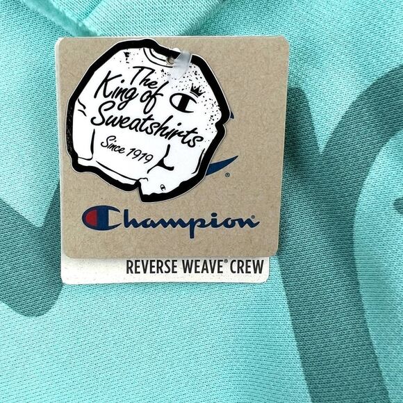 New Champion Men US XL Turquiose Blue Sweatshirt Short Sleeve Crew Neck Pullover - Picture 9 of 12